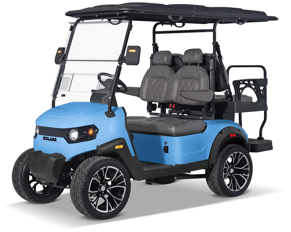 Blue colored golf cart